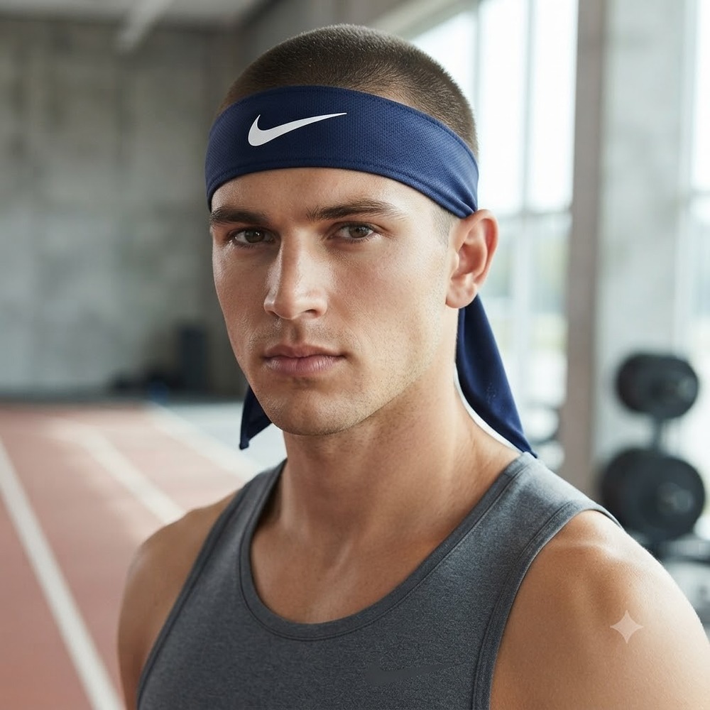 Nike Dri-FIT Head Tie Navy Blue White Swoosh Athletic Adjustable Headband Unisex